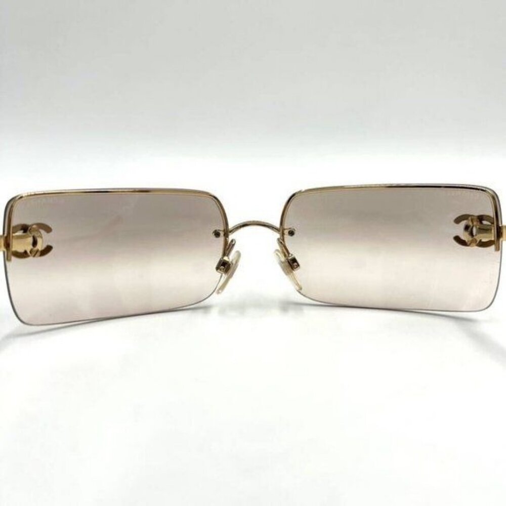 ✨ RARE Chanel Vintage Sunglasses Rhinestone CC Logo Rimless Gradient Gold Y2K - Picture 10 of 11